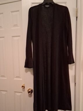 Essentials Black Long Sleeve Open-Front Dress Cardigan